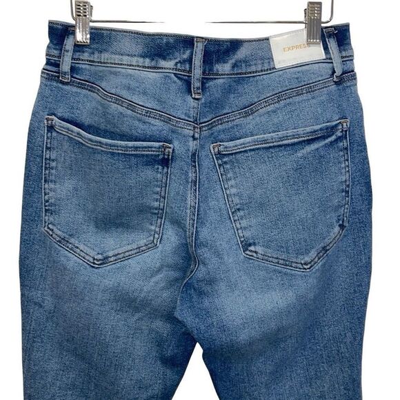 Express‎ Womens Raw Hem Cotton Blend High-Rise Skinny Jeans Blue Size 10R - Picture 4 of 11